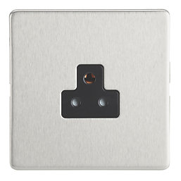 Contactum Lyric 2A 1-Gang Unswitched Round Pin Socket Brushed Steel with Black Inserts