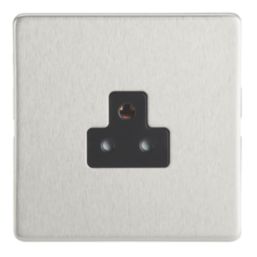 Contactum Lyric 2A 1-Gang Unswitched Round Pin Socket Brushed Steel with Black Inserts