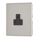 Contactum Lyric 2A 1-Gang Unswitched Round Pin Socket Brushed Steel with Black Inserts