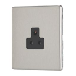 Contactum Lyric 2A 1-Gang Unswitched Round Pin Socket Brushed Steel with Black Inserts