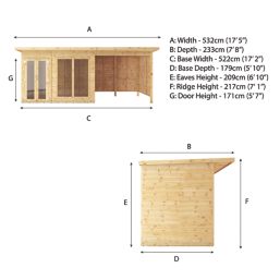 Mercia Maine  17' x 6' (Nominal) Pent Timber Summerhouse with Patio Area