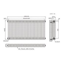 Flomasta 600mm x 1190mm 5160BTU Anthracite Horizontal 3 Column Radiator