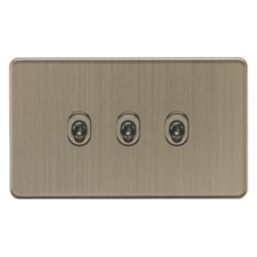 Knightsbridge Screwless 10AX 3-Gang 2-Way Toggle Light Switch  Antique Brass