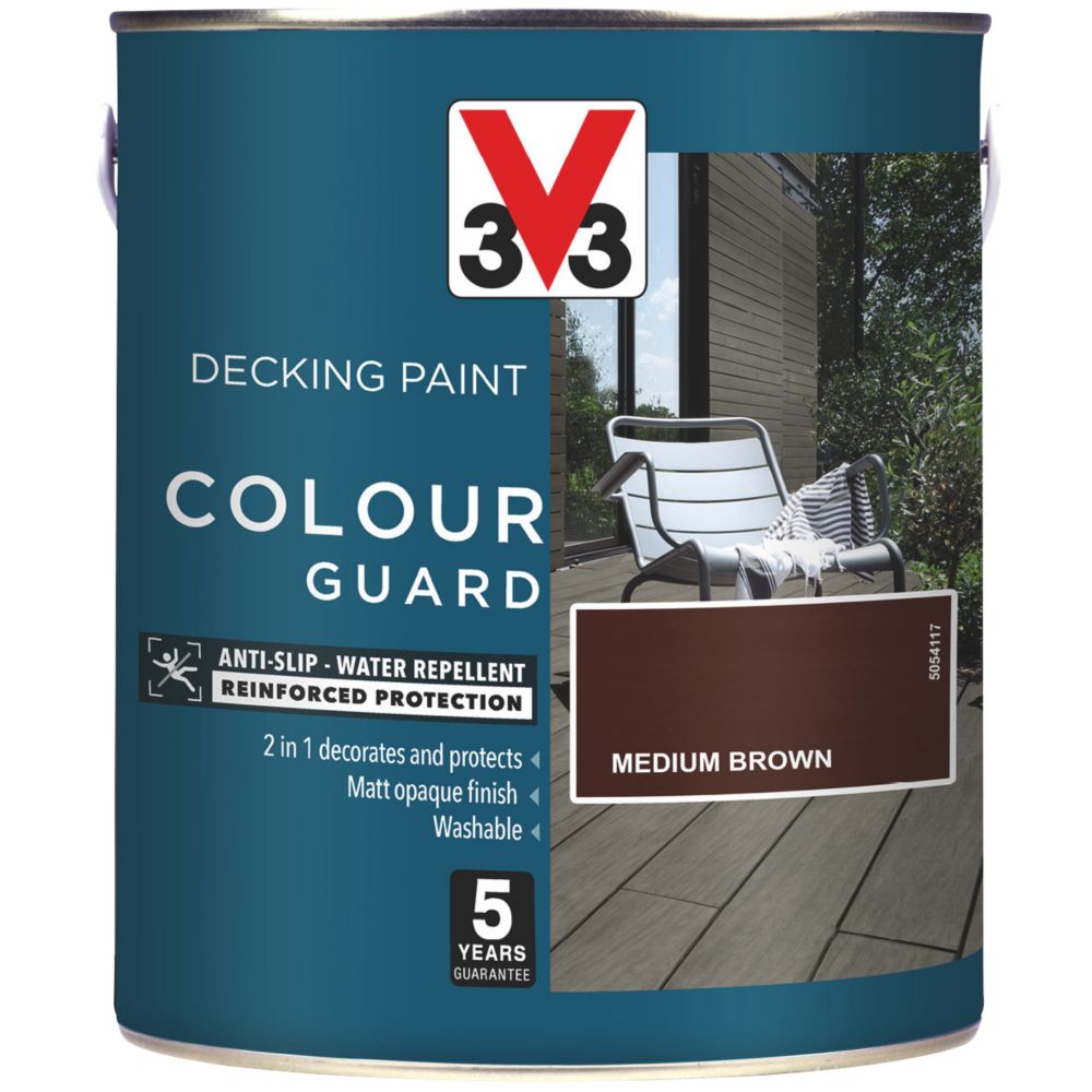 V33 Colour Guard 2.5Ltr Medium Brown Anti Slip Decking Paint Screwfix