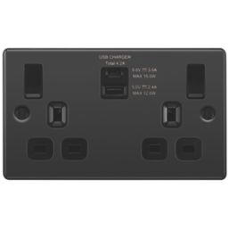LAP  13A 2-Gang SP Switched Socket + 4.2A 15W 2-Outlet Type A & C USB Charger Black Nickel with Black Inserts