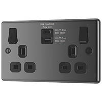 LAP  13A 2-Gang SP Switched Socket + 4.2A 2-Outlet Type A & C USB Charger Black Nickel with Black Inserts
