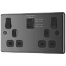 LAP  13A 2-Gang SP Switched Socket + 4.2A 15W 2-Outlet Type A & C USB Charger Black Nickel with Black Inserts