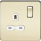 Knightsbridge SFR7000PBW 13A 1-Gang DP Switched Single Socket Polished Brass  with White Inserts