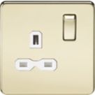 Knightsbridge  13A 1-Gang DP Switched Single Socket Polished Brass  with White Inserts
