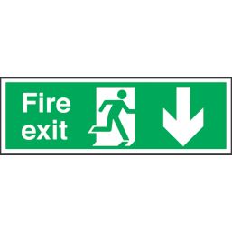 Essentials  Non Photoluminescent "Fire Exit" Down Arrow Signs 150mm x 450mm 50 Pack
