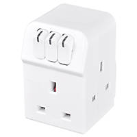 Status 3 Way 13A Switched Surge Protected adaptor UK Mains Plug With Neon 