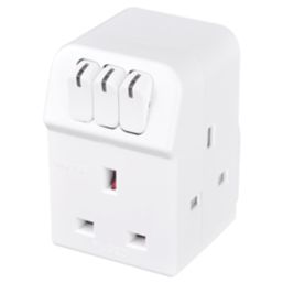 Masterplug 13A Fused 3-Way  Socket Adaptor White