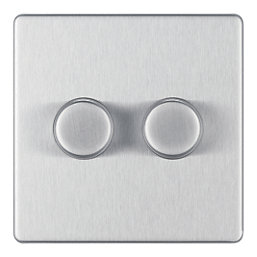 LAP  2-Gang 2-Way LED Dimmer Switch  Brushed Steel with Colour-Matched Inserts