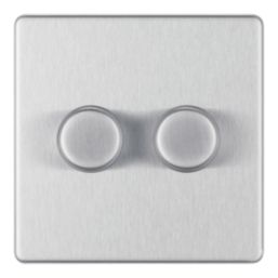 LAP  2-Gang 2-Way LED Dimmer Switch  Brushed Steel with Colour-Matched Inserts