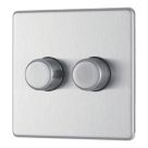 LAP  2-Gang 2-Way LED Dimmer Switch  Brushed Steel with Colour-Matched Inserts