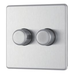 LAP  2-Gang 2-Way LED Dimmer Switch  Brushed Steel with Colour-Matched Inserts