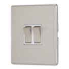 Contactum Lyric 10AX 2-Gang 2-Way Light Switch  Brushed Steel with White Inserts