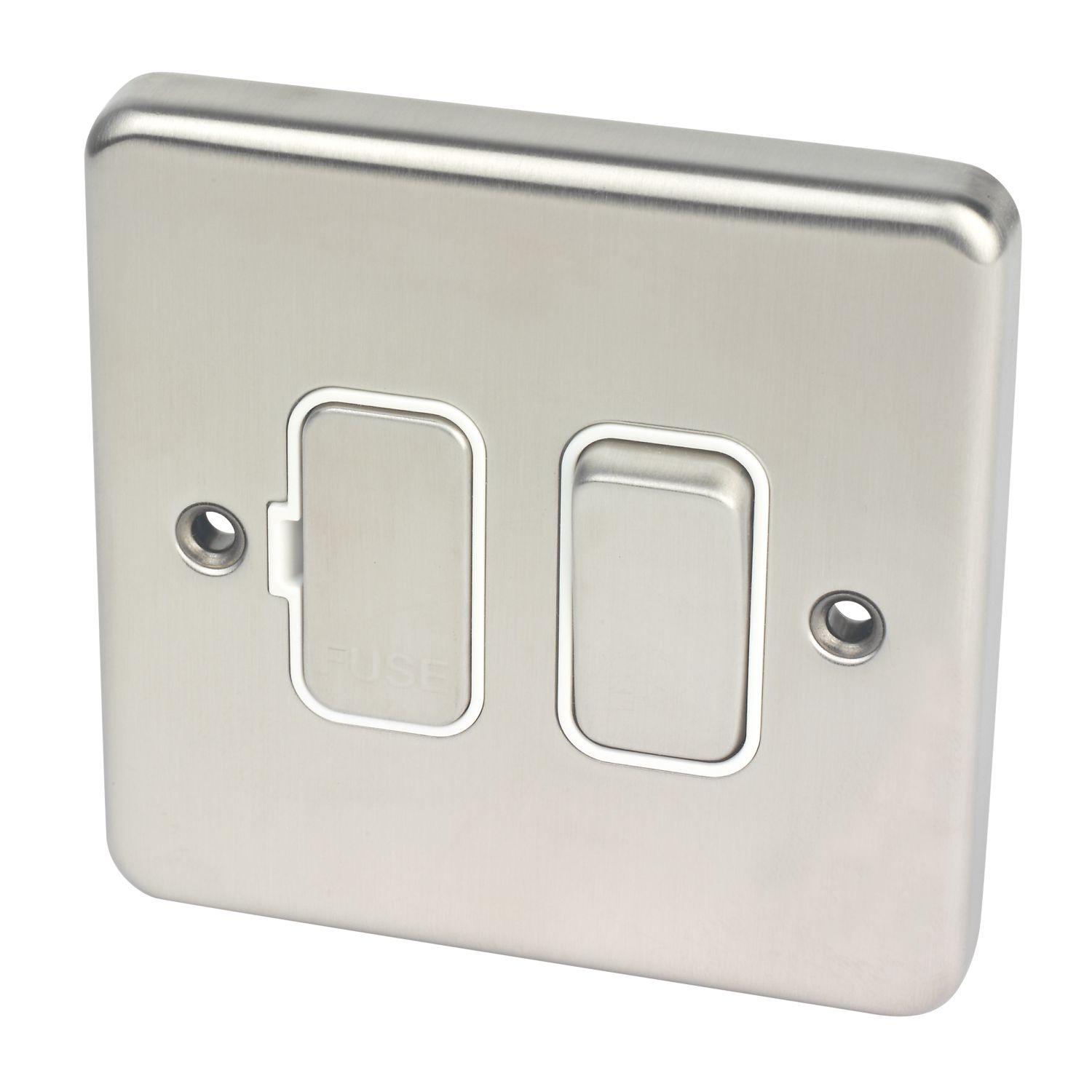 Hager Sollysta WRSSU83BSW 13A Switched Fused Spur Brushed Steel with White Inserts (795AM)