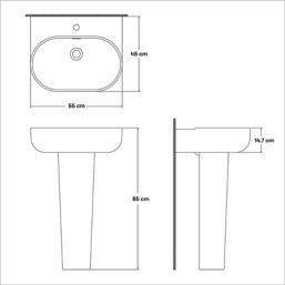 Swirl Caldew Wall-Mounted Basin 1 Tap Hole 550mm