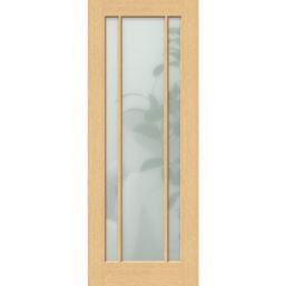 Green & Taylor Worcester 3-Frosted Light Unfinished Oak Wooden 3-Panel Internal Glazed Door 1981mm x 762mm