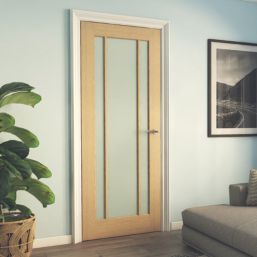 Green & Taylor Worcester 3-Frosted Light Unfinished Oak Wooden 3-Panel Internal Glazed Door 1981mm x 762mm