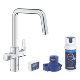 Grohe Blue Pure Start U-Spout 2-Way Deck Mounted Filtered Water Kitchen Tap Starter Set Chrome