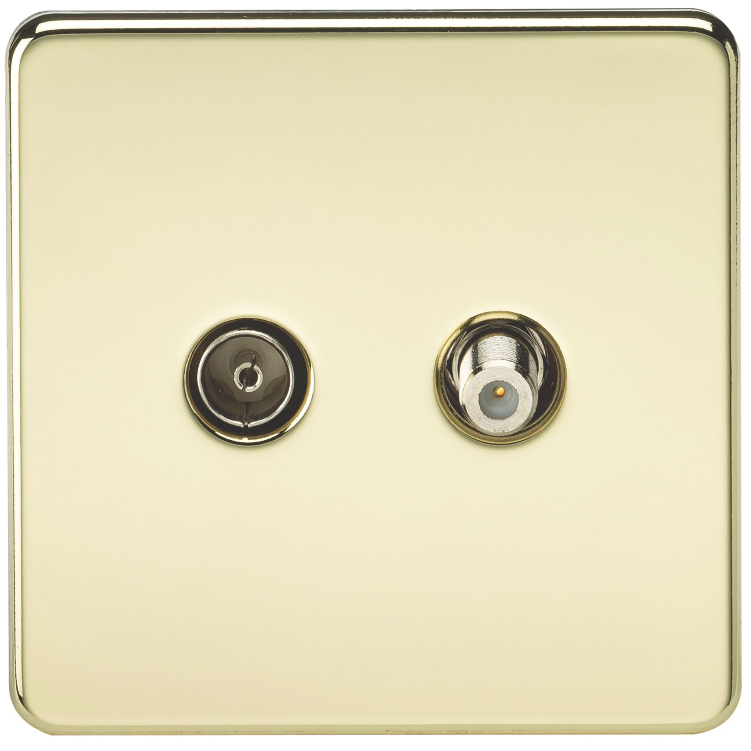 Knightsbridge 2-Gang Isolated Coaxial TV & F-Type Satellite Socket Polished Brass (795TY)
