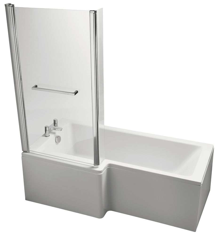 Ideal Standard Giovo Cube L-Shape Shower Bath Left-Hand Acrylic No Tap Holes 1700mm