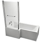 Ideal Standard Giovo Cube L-Shape Shower Bath Left-Hand Acrylic No Tap Holes 1700mm