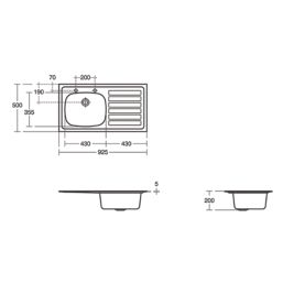 Armitage Shanks Stewart 1 Bowl RH Metallic Stainless Steel Inset Sink 925mm x 500mm
