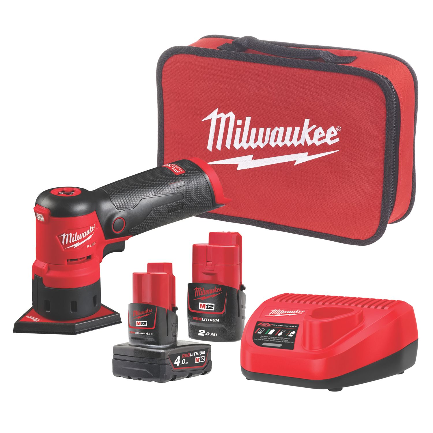 Milwaukee M12FDSS-422X 12V 2 x 4.0 / 2.0Ah Li-Ion RedLithium Brushless Cordless Sub Compact Spot Sander (797GE)