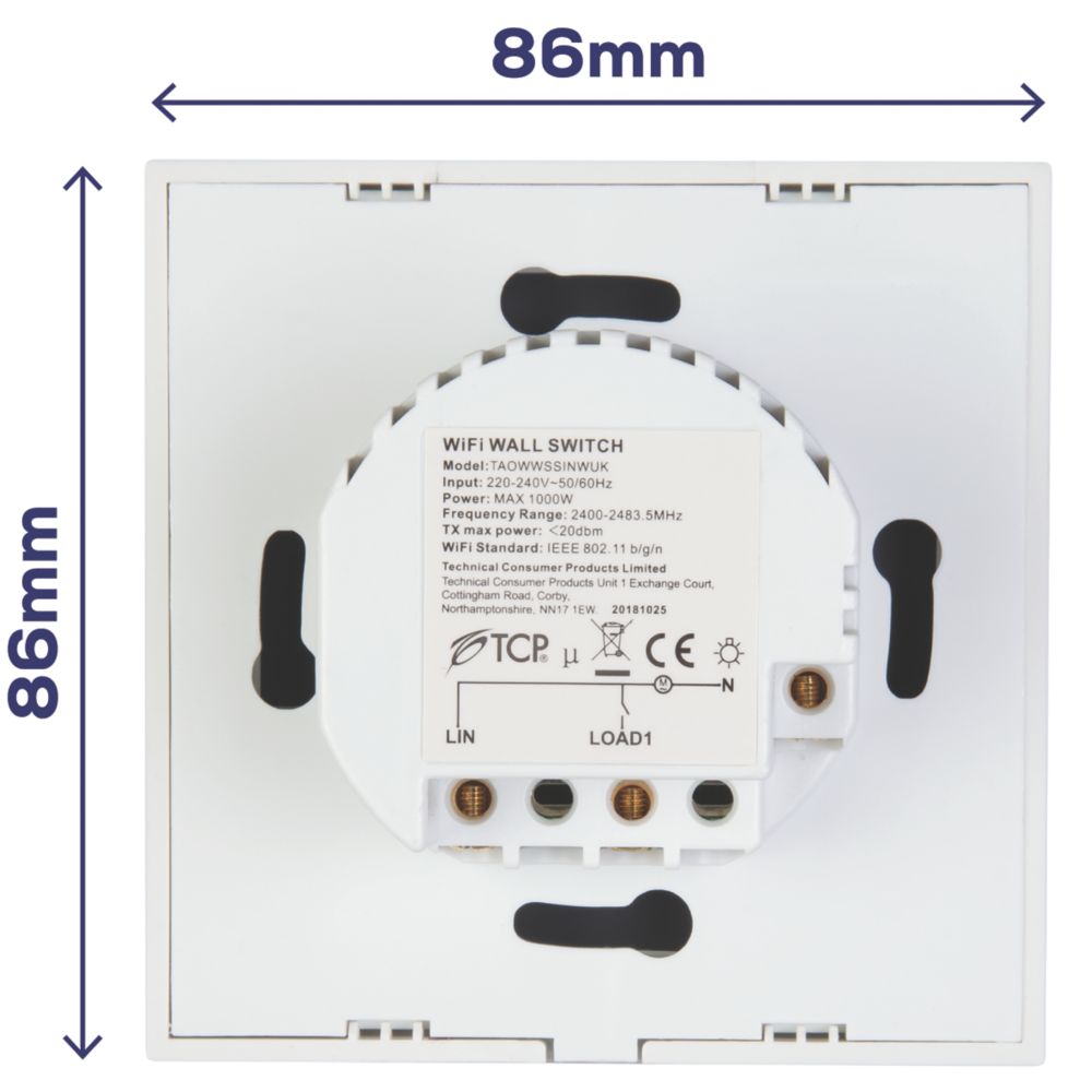 Wifi Stylish 1G Dimmer Tuya Smart Life EU UK Size Square 86mm Glass Panel  Wall Smart 1 Gang Dimmer Switch, Light Switches