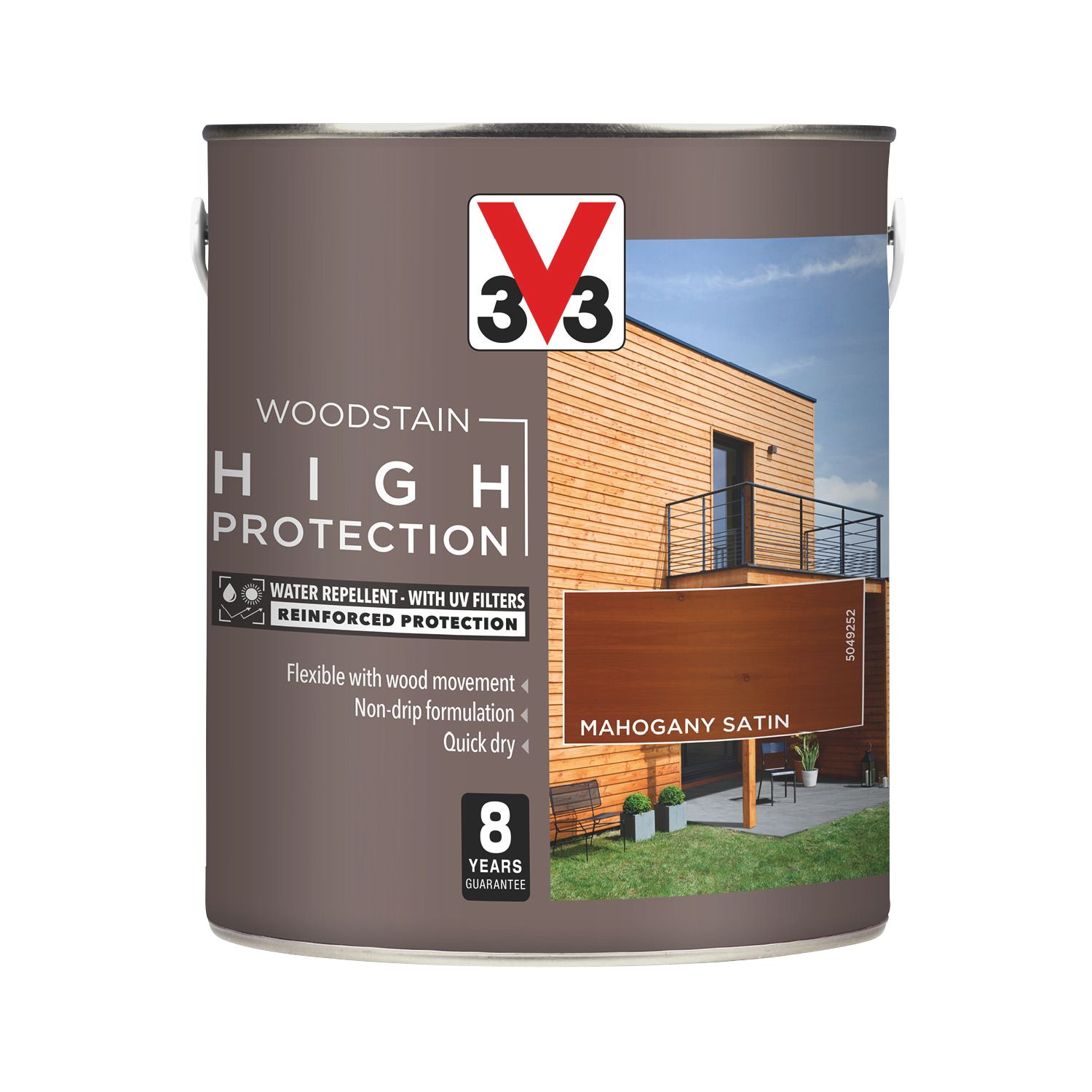 V33 2.5Ltr Mahogany Satin Water-Based Exterior Wood Stain (797JY)
