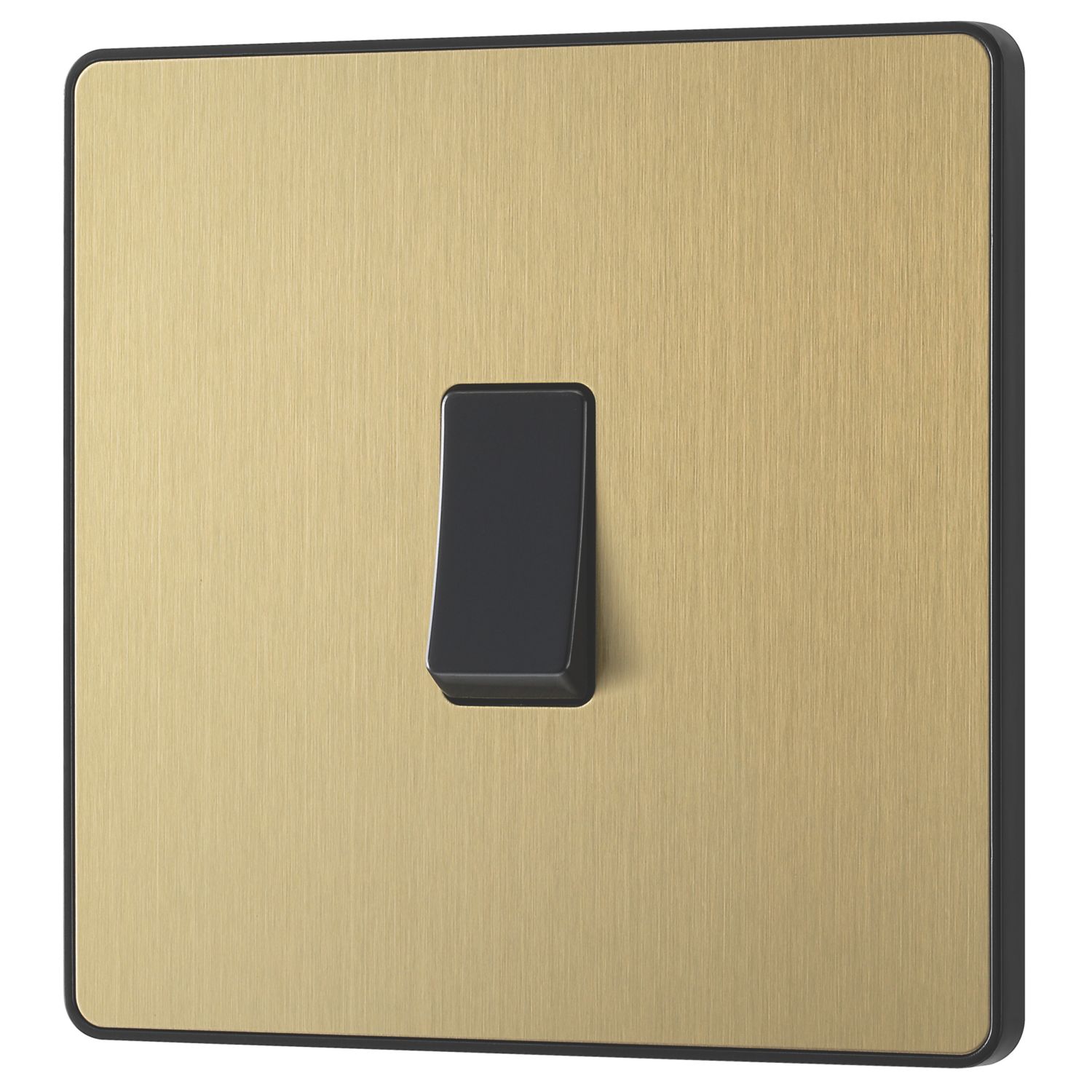 British General Evolve 20A 16AX 1-Gang Intermediate Light Switch Satin Brass with Black Inserts (797PX)