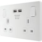 British General Evolve 13A 2-Gang SP Switched Socket + 3.1A 15.5W 2-Outlet Type A USB Charger Pearlescent White with White Inserts