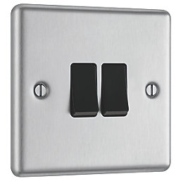 LAP  10AX 2-Gang 2-Way Light Switch  Brushed Stainless Steel with Black Inserts