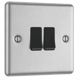 LAP  10AX 2-Gang 2-Way Light Switch  Brushed Stainless Steel with Black Inserts