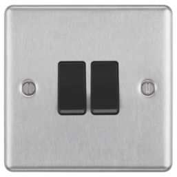 LAP  10AX 2-Gang 2-Way Light Switch  Brushed Stainless Steel with Black Inserts