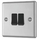 LAP  10AX 2-Gang 2-Way Light Switch  Brushed Stainless Steel with Black Inserts