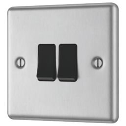 LAP  10AX 2-Gang 2-Way Light Switch  Brushed Stainless Steel with Black Inserts