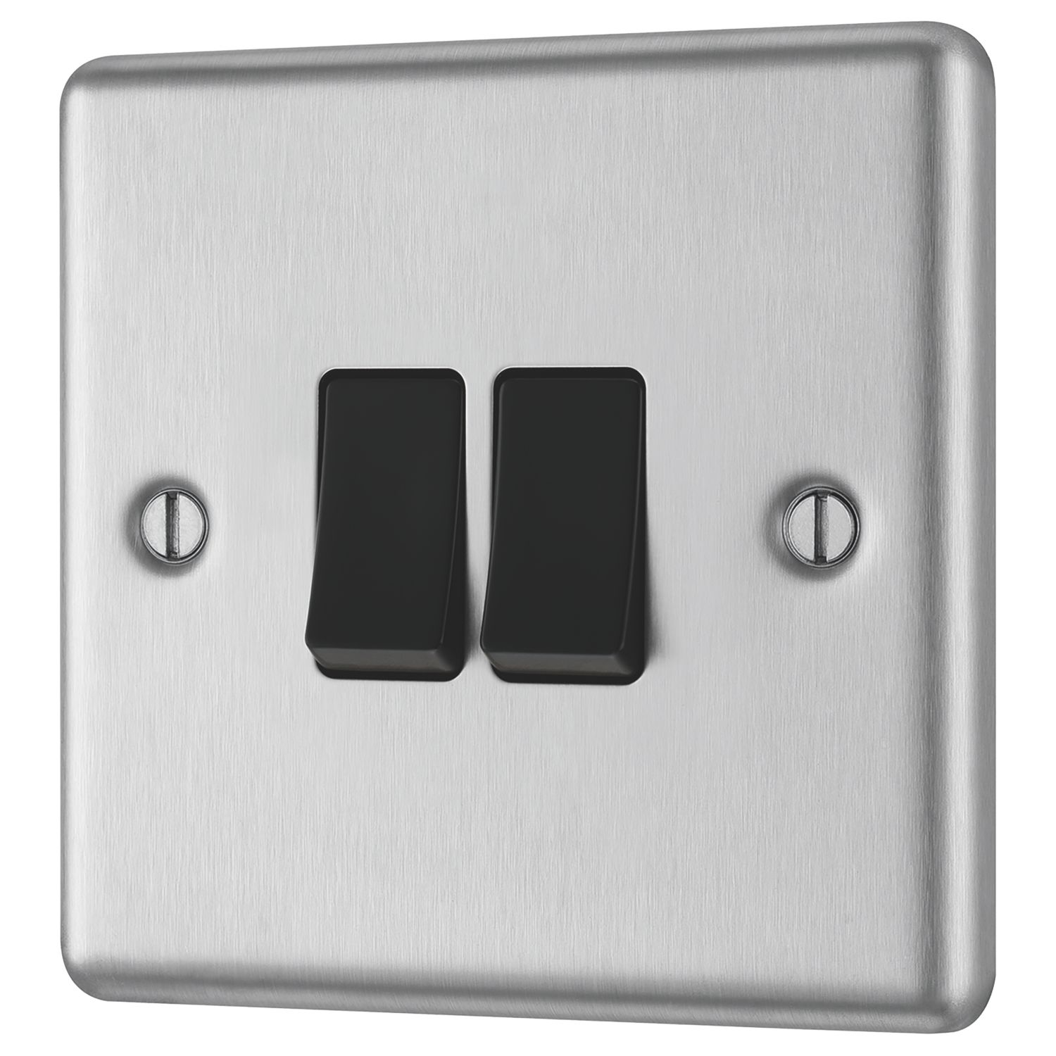 LAP 10AX 2-Gang 2-Way Light Switch Brushed Stainless Steel with Black Inserts (79842)