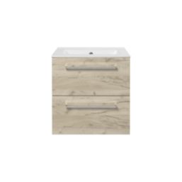 Ohio 2-Drawer Bathroom Vanity Unit with Ceramic Basin Effect Oak 510mm x 390mm x 518mm