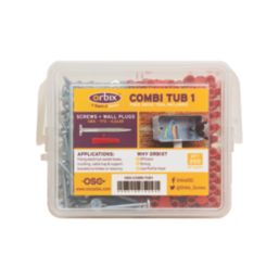 Orbix Combi Tub1 Woodscrews & Red Wallplugs 6mm x 30mm 200 Pack