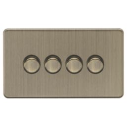 Knightsbridge Screwless 4-Gang 2-Way LED Dimmer Switch  Antique Brass