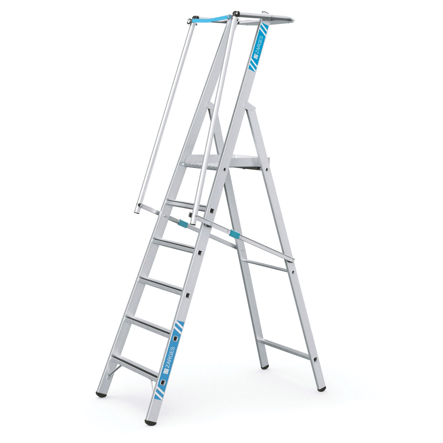 Zarges Aluminium 2.6m 6 Step Platform Step Ladder With Handrail (799CP)
