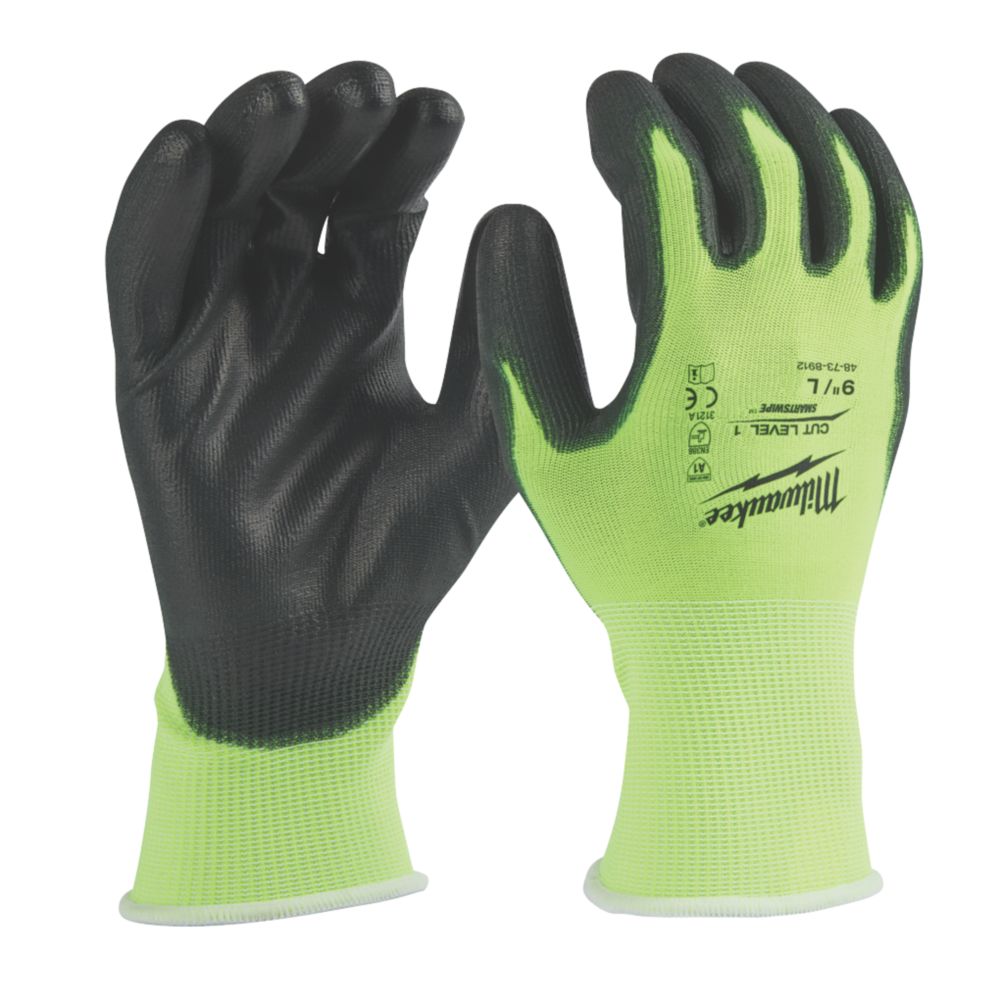 Milwaukee Hi-Vis Cut Level 1/A Gloves Fluorescent Yellow Large - Screwfix