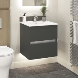 Newland  Double Drawer Wall-Mounted Vanity Unit with Basin Matt Midnight Mist 500mm x 450mm x 540mm