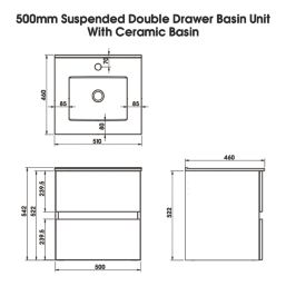 Newland  Double Drawer Wall-Mounted Vanity Unit with Basin Matt Midnight Mist 500mm x 450mm x 540mm