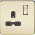 Knightsbridge  13A 1-Gang DP Switched Single Socket Polished Brass  with Black Inserts