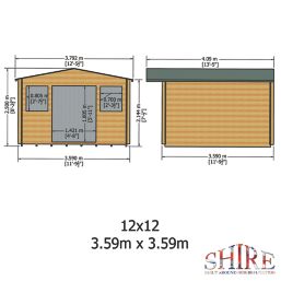 Shire Caledonian 12' x 12' (Nominal) Apex Timber Log Cabin